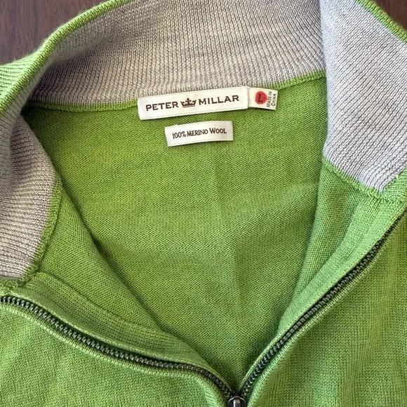Peter Millar Green Half-Zip Sweater 100% Merino Wool